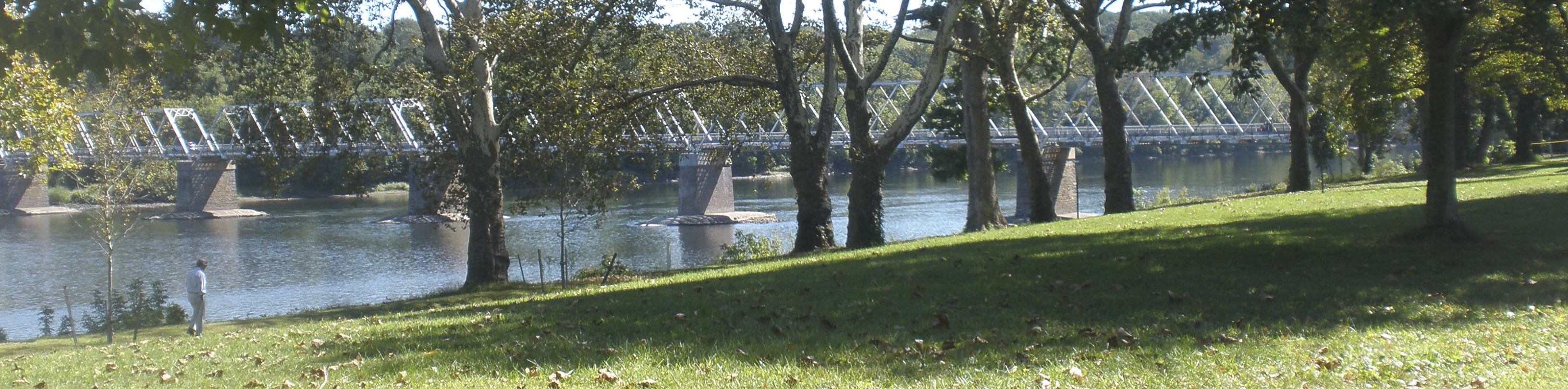 View of the narrow Deleware River bridge at Washington Crossing, PA